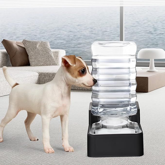 RIZZARI Stainless Steel Pet Water Feeder: 8L Gravity Waterer, Leak-Proof Auto Refill - Anti-Tip Stay-Put Base - No Power Needed - Easy Clean - for 20-35 lb Dogs - Home/Kitchen/Living Room