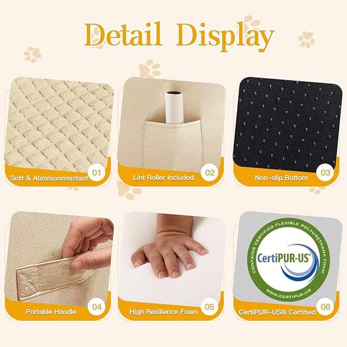 Dog Stairs for Small Dogs, Wide Pet Step with Removable Cover, No Assembly High Density Foam Cat Ramp for Bed or Sofa, 3-Step, Beige