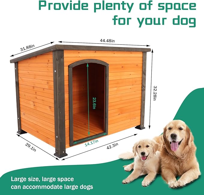 Large Wooden Dog House Outdoor Weatherproof Dog Houses for Dogs Outside Indoor Doghouse Large Breed Dog Kennel for Winter with Raised Feet, Orange+Black