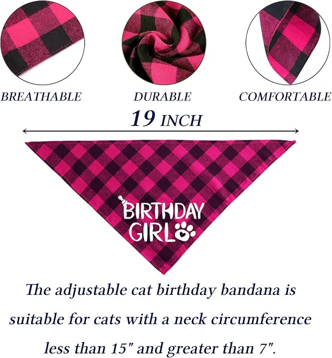 STMK Cat Birthday Party Supplies - Hat, Bandana, Bow Tie, Collar, Banner, Garland, Meow Letter Balloons, Kitten Outfits - Pink