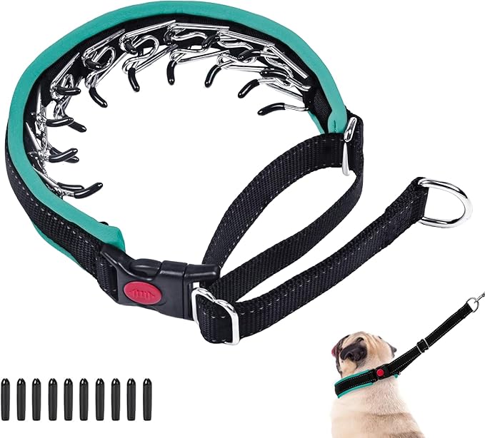 Martingale No Pull Dog Collar - Heavy Duty Nylon With Buckle, Adjustable Anti Pull Reflective Slip Collar for Large Medium Small Dog Training Walking M Green