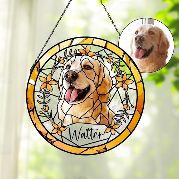 Custom Dog Portrait Stained Glass Light Catcher, Pet Memorial Stained Glass Photo Light Catcher, Staineds Glass Dog Memorial, Loss of Dogs Sympathy Gift Personalized, Pet Loss Gift /2