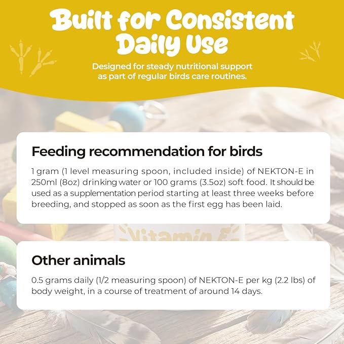 Vitamin E Supplement for Birds – Powder Vitamin E Supports Feather Condition & Cellular Function, Daily Nutrition Support