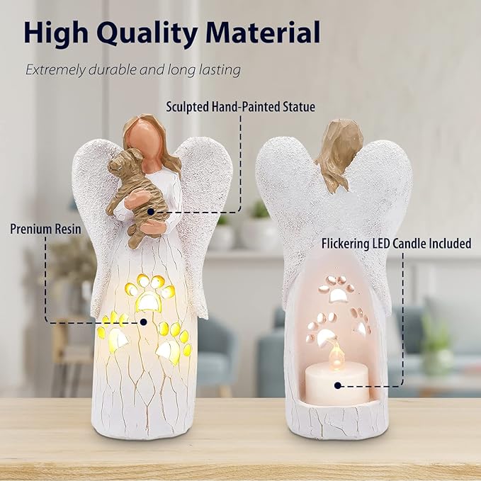 BEARAE Loss of Dog Sympathy Gift, Dog Memorial Gifts, Pet Loss Candle Holder Figurine Statue, Dogs Passing Away Remembrance Gifts, Puppy Angel Figurine Bereavement for Pet Owners