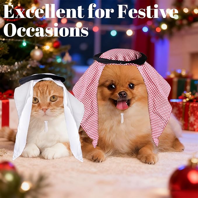 Christmas Pet Arab Hat for Cats and Small Dogs - Traditional Middle Eastern Pet Head Wrap, Funny Role Play Festival Costume Accessory (Classic White)
