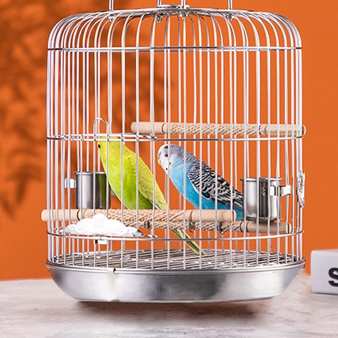 Small Bird Cage Stainless Steel Parrots Carriers With Wood Stand And Metal Cups For Lovebirds Finches Parakeets Bird Travel Cage Small With Perches Stand And Bowls For Parrots Cockatiels Conures