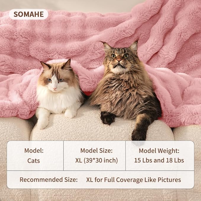 Self-Warming Cat Blanket, Dual-Side Plush Sherpa Throw with Anti-Static, Snuggle Mat for Kittens & Cats, Cozy Bed Topper for Windowsills & Couches, Machine Washable & Dryable, 21x18 Inch Pink