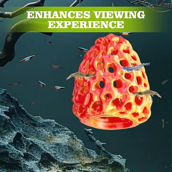 Shrimp Dome Hide, Shrimp Hides for Aquarium, Betta Fish Hideout with Suction Cup, Betta Habitat Tank Ornament Accessories, Aquarium Decor for Small Fish Guppy Hiding Resting (Gold Red)