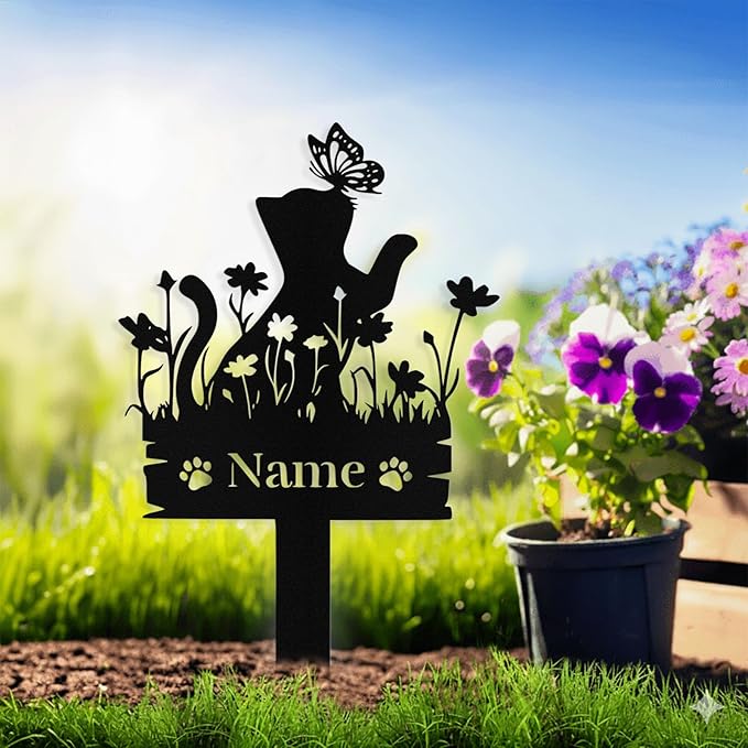 Custom Cat Grave Marker Outdoor, Personalized Metal Cat Memorial Grave Stake with Name and Date, Outdoor Waterrproof Cats Memorial Plaque