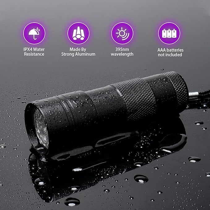 COSOOS Black Light UV Flashlight, 12 LED Handheld Black Light, Small UV Lights 395nm, Portable Pet Stain Detector for Dog Urine, Scorpions, and Bed Bugs.