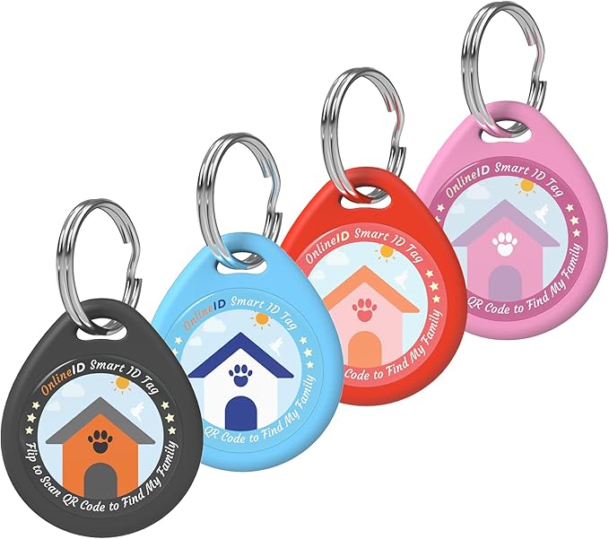 4 Pack Personalized Dog Tags,QR Code Pet ID Tags with Online Profile systerm,Editable Any Names and Phone numbles,Black&Red&Blue&Pink,L