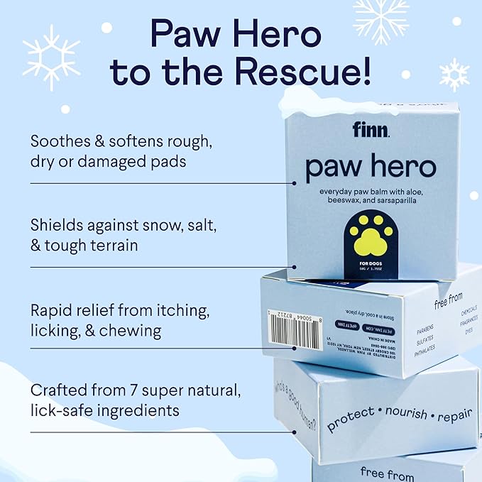 Finn Paw Hero Natural Dog Paw Balm | Winter Paw Protection from Snow, Salt & Ice | Moisturize & Repair | Lick-Safe - 1.75 oz