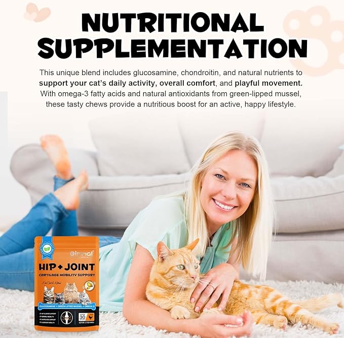 ALIVO Hip & Joint Glucosamine Chews for Cats, Cat Joint Supplement with Glucosamine, MSM Supports CatJoint Health, Cat Health Supplies for Cats Mobility Support, Chicken Flavor - 30 Soft Chews / 100g
