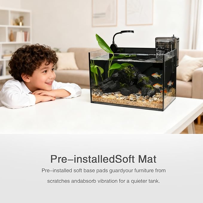 Fish Tank,2.8 Gallon Small Aquarium Kit,Glass Small Fish Tank,Betta Fish Tank with Light and Filter, Small Transparent Glass Fish Tank with Light and Filter