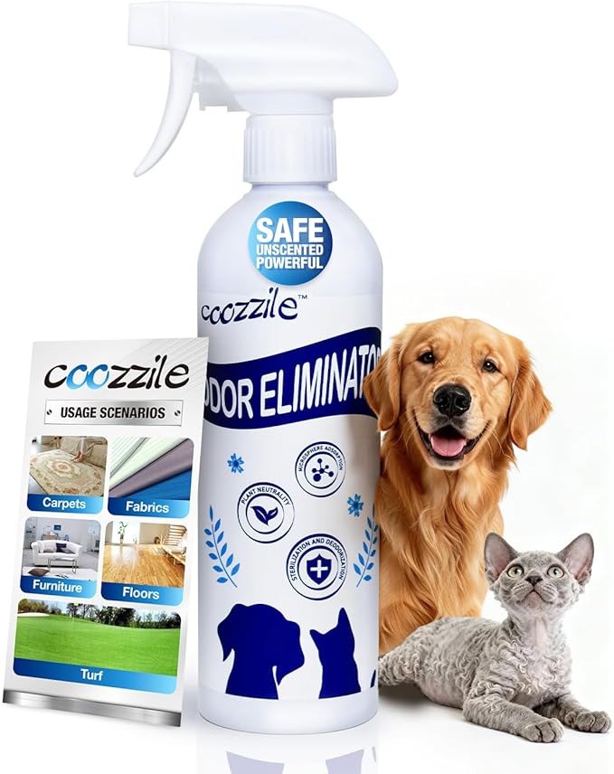 Pet Odor Eliminator, Odor Remover and Pet Spray Fragrance Free Colorless 16.9oz Spray, Safe Highly Effective Carpet and Cat Litter Deodorizer for Dogs and Cats