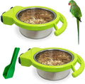 BNOSDM 2 PCS Stainless Steel Bird Bowls Bird Feeding Dish Water Cups Perch Stand Hanging Parakeet Food Container Food and Water Bowls with Spoon for Budgie Cockatoo Finch Lovebirds (Green)
