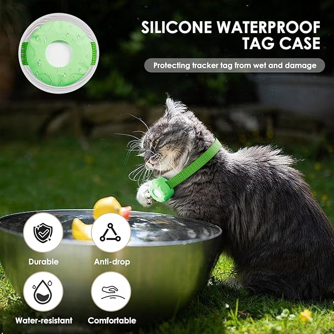 Cat Tracker, Pet Tracker for Cats, Cat GPS Tracker Collar with Safety Elastic Buckle, GPS Tracker Compatible with Apple Find My App (Only iOS), No Monthly Fee, Waterproof, Light Green