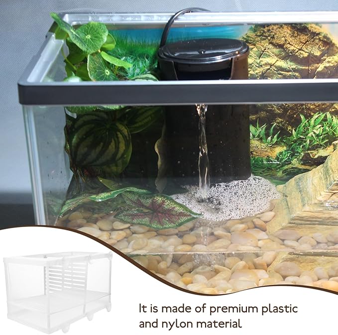 2Pcs Fish Tank Breeding Box with Divider and Suction Cups, Plastic Aquarium Hatchery Isolation Net for Shrimp and Fish Breeding, Large Size Separation Mesh for Aquatic Pet