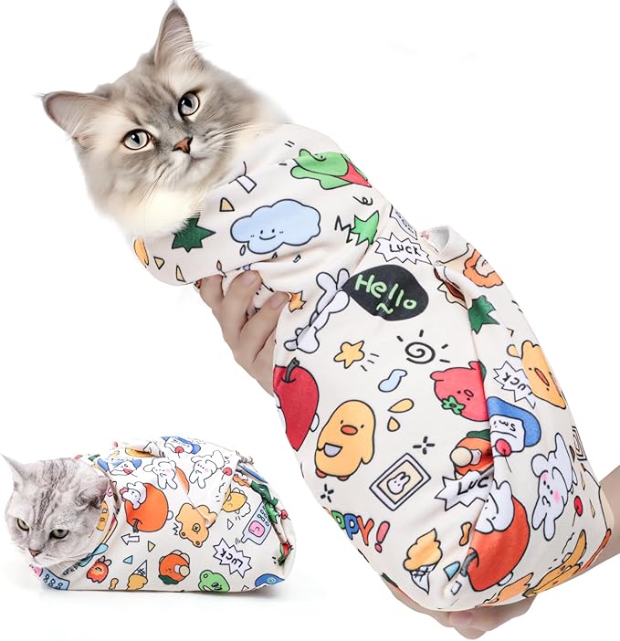35.5 in Extra Large Cat Wrap for Cutting Nails, Self-Adhesive Cat Grooming Wrap Anti-Escape Cat Restraint for Nail Clipping Cat Swaddle Wrap Cat Wrapping Cloth for Pet Cleaning and Beauty