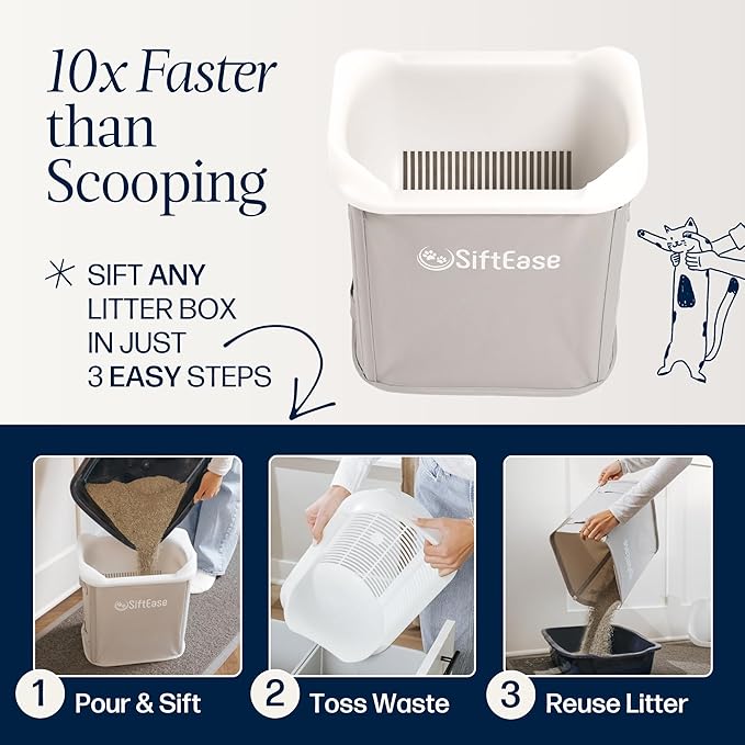 Cat Litter Sifter - SiftEase Sifting Litter Box Cleaner, Large Litter Box Sifter with Bin for Fast & Easy Scoop Free Cleaning and Longer Lasting Litter (2 Pack)