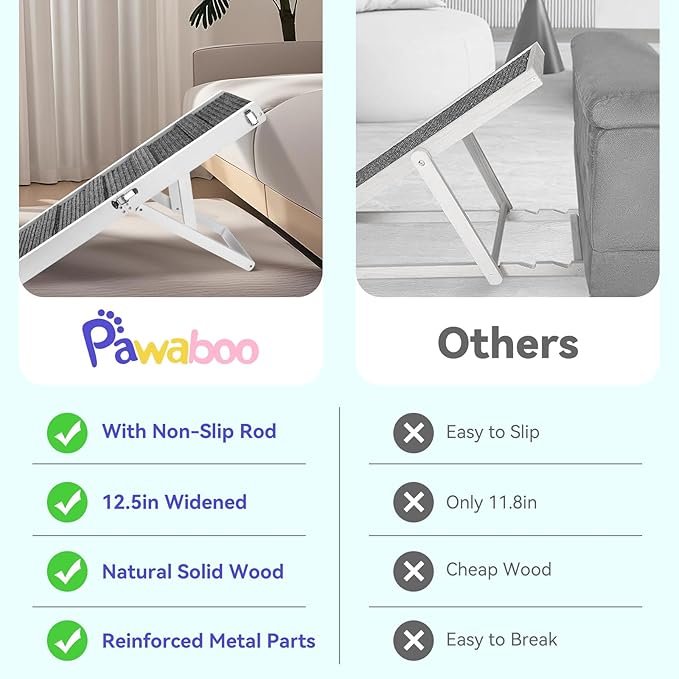 2026 Upgraded Dog Ramp for Couch, Foldable Small Dog Ramp for Sofa, 4 Adjustable Height from 13'' to 21", Portable Stable Pet Step with Non-Slip Pad, Pet Ramps Use for Couch Stairs, White