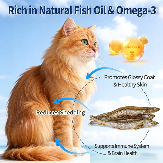 Whole Capelin Cat Treats Freeze Dried - Crunchy Dental Sticks, Single Ingredient Snacks, Rich in Natural Oils for a Glossy Coat & Healthy Skin - No Grains, No Fillers 3.5oz