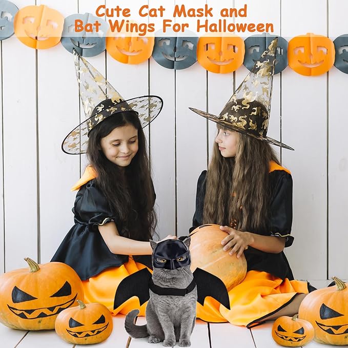 Halloween Cats Costumes Wings & Mask - Kittens Only Cat Bat Masks Small Pet Costume Decoration Clothes Accessories, Pets Harness Supplies Cute Outfit Apparel, Black Funny Cosplay Outfits for Party