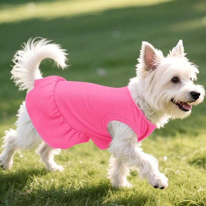 Dog Dresses Cat Skirt Solid Color Dog Clothes Summer Sleeveless Puppy Girl Clothes for Small Pet Dogs Cats (Rose Pink, Large)