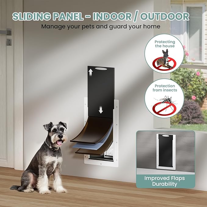 Dog Door 3 Flap, Plastic Dog Door for Wall, Large Doggy Door, Dogie Door for Interior & Exterior Walls, Magnetic Flaps, Insulation Flap, Closing Panel, Pet Door for Pets Up to 45lbs(Medium)