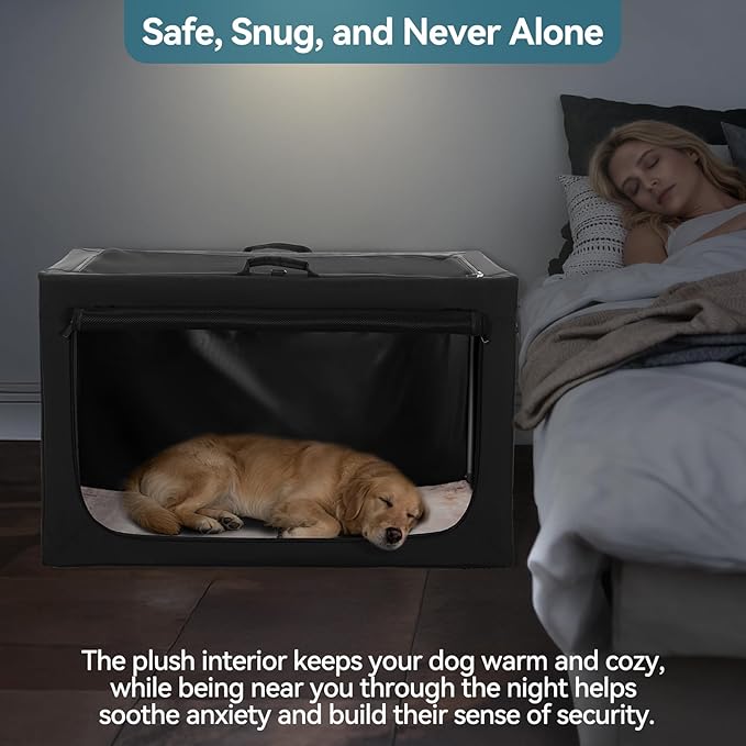 PETSFIT Portable Dog Crate for Medium Dogs, – 30" Soft Dog Travel Crates with Lockable Zippers & Thicken Mat, Adjustable Patented Spiral Steel Frame, Collapsible Kennel for Indoor & Outdoor