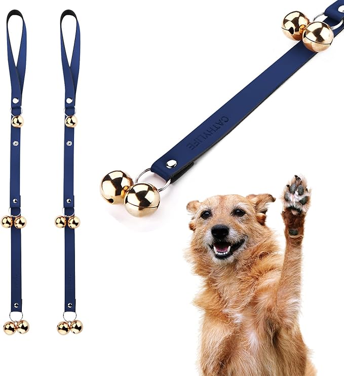 Leather Dog Doorbells for Door Knob, Adjustable Brass Potty Training Bells for Puppy to Go Outside, Easy Dog Door Bell for Potty Training
