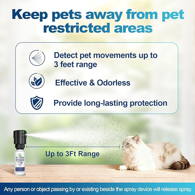 Cat Deterrent Spray Refill, Pet Spray Deterrent System, Motion Activated Cat System, Cat & Dog Odorless & Indoor, Up to 3 Feet Away, Pet Deterrent Spray Refill 4 Pack 15.56Oz