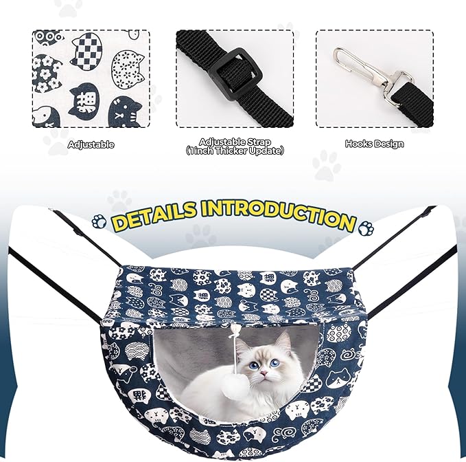 Cat Hammock for Cage with Ball,Hanging Pet Hammock Bed Adjustable,Double Layer Soft Sleeping Hammock for Cats,Ferret,Puppy,Rabbits,Small Animals,1Pack (Blue)