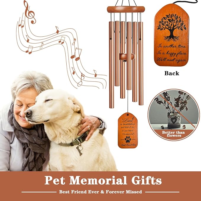 Pet Memorial Wind Chime, 28" Golden Tombstone Dog Memorial Wind Chime, Dog Remembrance Passing Away Loss Bereavement Gift