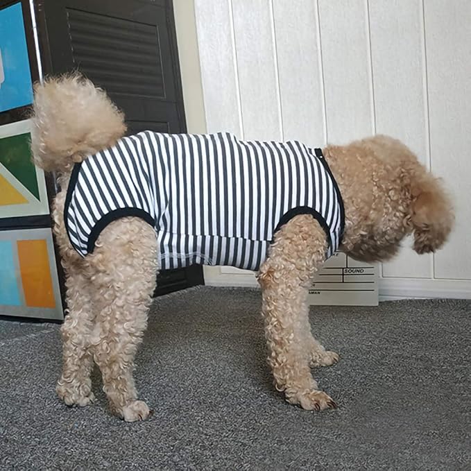 Dog’s Recovery Suit Post Surgery Shirt for Puppy, Wound Protective Clothes for Little Animals(Black White Stripe-xs)