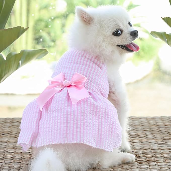 TAPBULL Dog Dresses, Fashionable Pet Dog Clothes, Cute Cat Birthday Dress Outfit (Blue/Red/Pink/Pink-Blue/Yellow-Blue 5-Pack), Large
