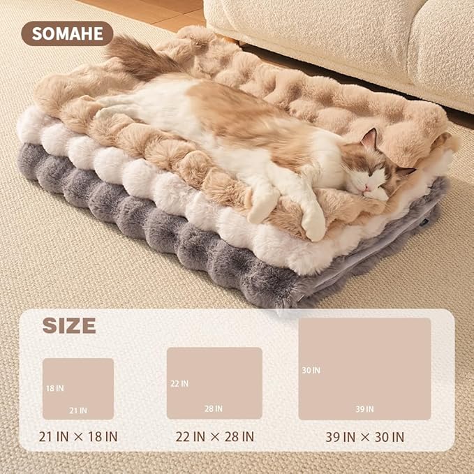 Self-Warming Cat Blanket for Indoor Cats & Small Dogs, Dual-Side Sherpa Plush Throw, Anti-Static Shared Couch Mat for Crate & Travel, Machine Washable No Shrink, 28x22 Inch White