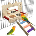 Tfwadmx Bird Food Stainless Steel Cups Wooden Perch Stand with Ladder Hanging Feeder Bowls Feeding and Watering Supplies for Parakeets Conures Cockatiels Budgie Parrot