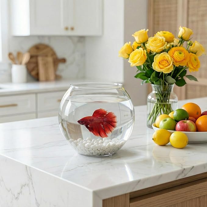 Alipis 1 Gallon Plastic Fish Bowl Clear Round Fish Tank Desktop Aquarium Unbreakable Fishbowl for Home Office Garden Decoration