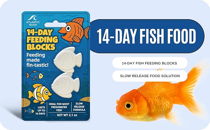 Vacation Feeder for Aquarium - 14 Day Feeder Block - Slow Release Fish Food for Betta, Goldfish & Tropical Fish - Aquatic Pet Tank Food (2 Packs of 2 Blocks)
