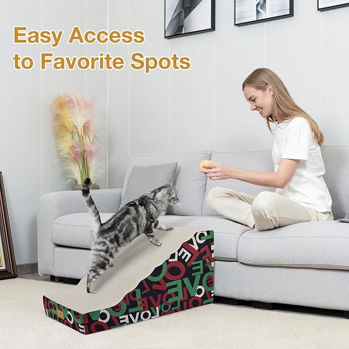 Pets Ramp for High Beds, Small Dogs & Senior Cats - Non-Slip Texture & Machine Washable Cover - Supportive Foam for Joint Comfort, Easy Climb for Couch, Sofa, Furniture (Black)