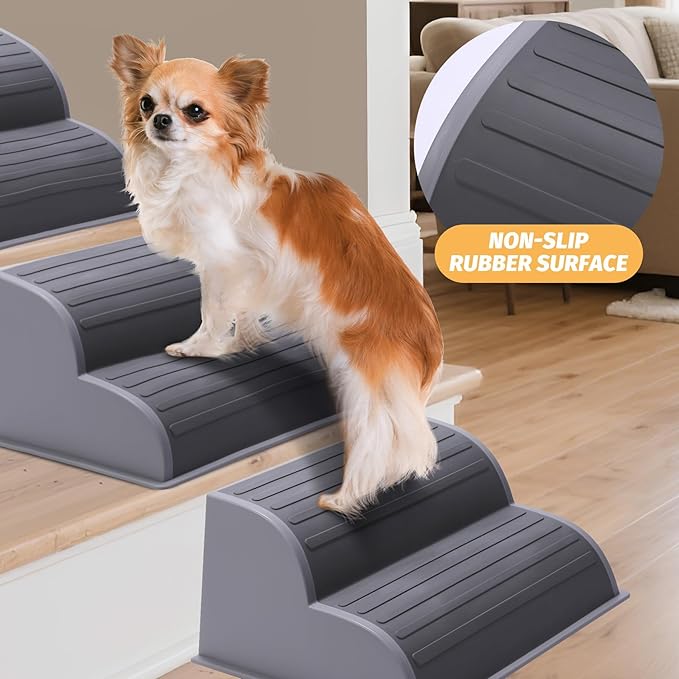 2-Step Modular Dog Ramp - Portable Non-Slip Stairs for Small Dogs with High Support, Lightweight Plastic Pet Steps Fits Staircase Indoor, Ideal for Elderly Injured Pets (9.5"D, 1-Pack, Grey)