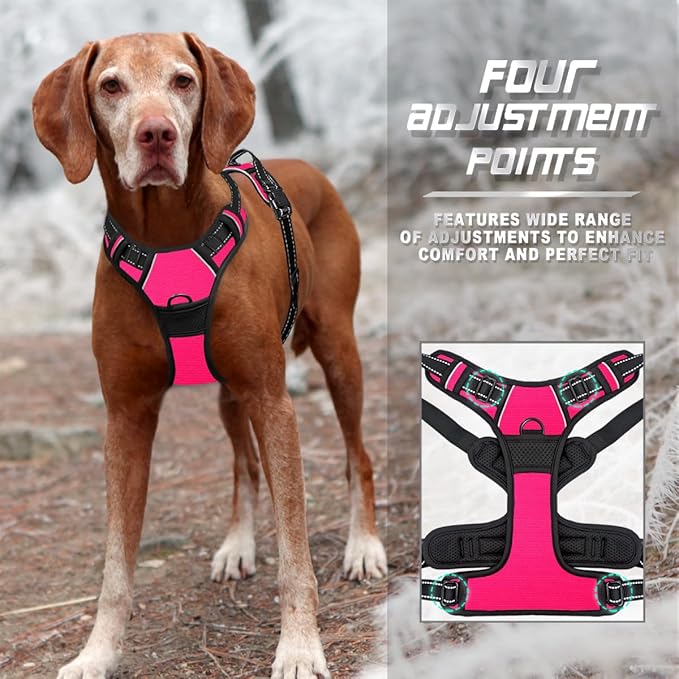BARKBAY No Pull Dog Harness Front Clip Heavy Duty Reflective Easy Control Handle for Large Dog Walking(Pink,L)