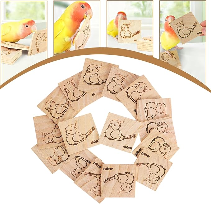 16 Pack Natural Balsa Wood Bird Chew Toys - World's Softest Wood, Safe Chewing Toys for Parakeets, Cockatiels, Lovebirds & Small Medium Birds.