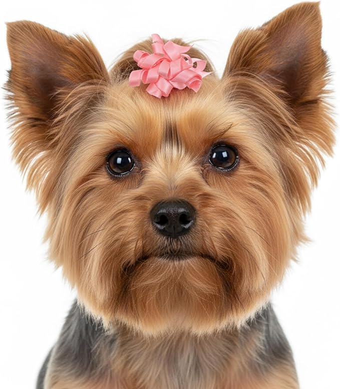 20Pcs Light Pink Small Dog Hair Bows, Cute Puppy Dog Bowknot Hair Bow Bulk with Rubber Bands, Mix Color Cute Grooming Flower Ball Bowknot Top Knot for Holiday Daily Yorkie Dogs Accessories