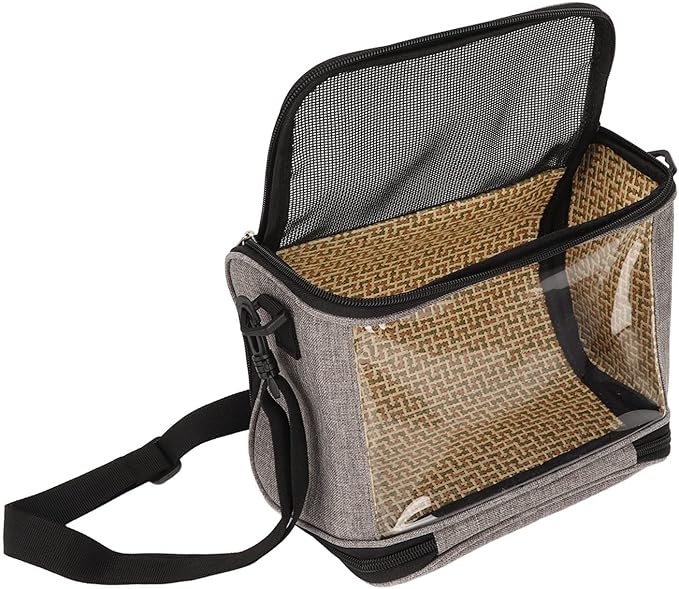 Transparent Bird Carrier Bag, Portable Parrot Travel Cage, Lightweight Breathable Backpack for Cockatiels Parakeets Small Birds with Rattan Weaving, Side Pockets and Two - Way Zipp (Gray)