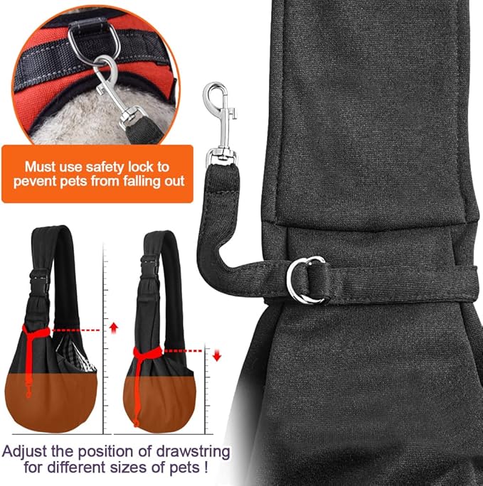 Tomkas Small Dog Sling Carrier - Adjustable Strap & Zip Pocket - Suitable for Puppies (Black)