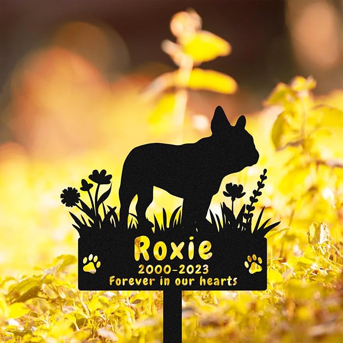 Personalized Bulldog Memorial Grave Marker Custom Dog Memorial Garden Stake Grave Marker, Customized Metal Dog Memorial Plaque Engraved Sign Bulldog Cemetery Marker