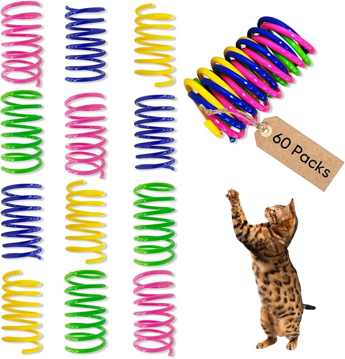 AGYM Cat Springs Toys 60 Packs for Indoor Cats,Colorful & Durable Plastic Spring Coils Attract Cats for Swatting Biting Hunting Interactive Cat Toys