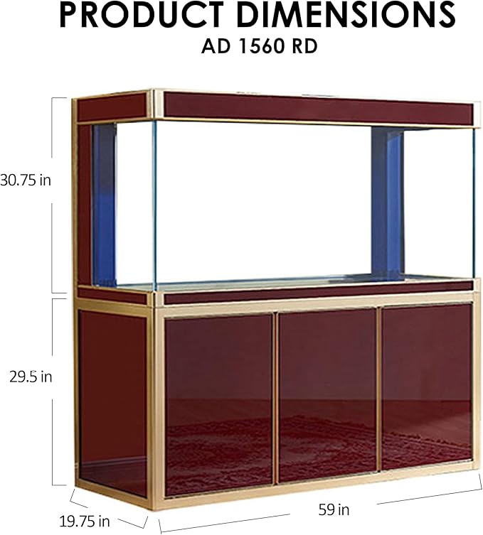 170 Gallon Aquarium Fish Tank LED Light Pump Freshwater Filter Upright Fishtank Stand Bundle Straight Corners Ultra Clear Tempered Glass with Complete Aquarium Setup (Red with Gold Trim)